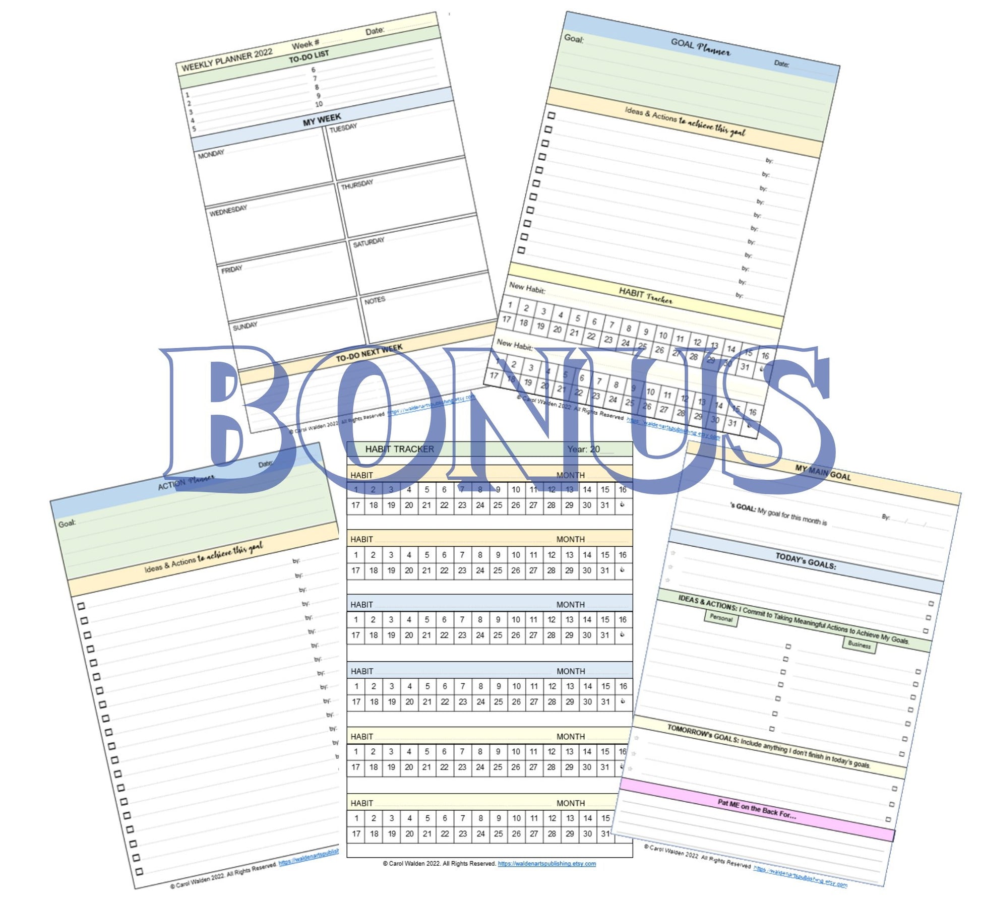 BONUS Goal and Action Printable Planner pages